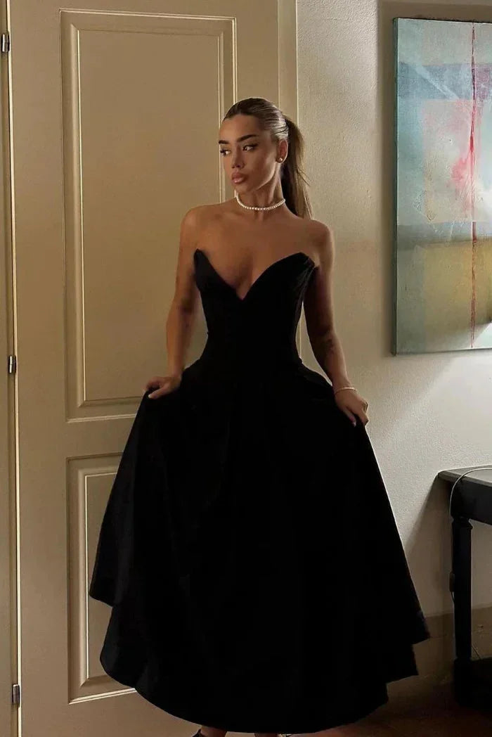 Robe midi bustier avec corset coupe évasée soirée | ROBEMODE