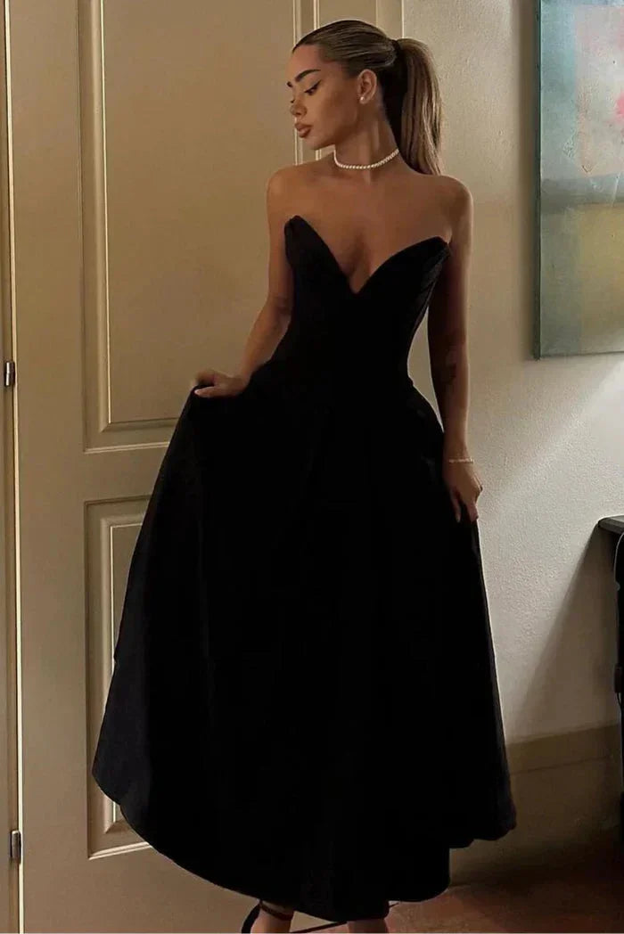 Robe midi bustier avec corset coupe évasée soirée | ROBEMODE