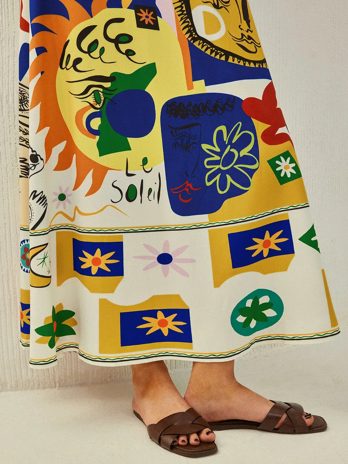 Robe midi femme motifs multicolores bretelles fines été | Coupe féminine + Style élégant + Facile à accessoiriser – ROBEMODE
