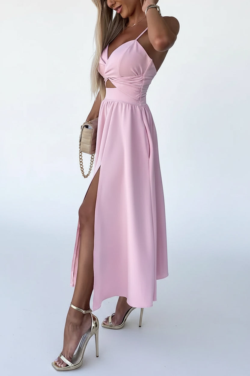 Robe Midi Croisée Bretelles Fente Frontale 1 Coloris | ROBEMODE