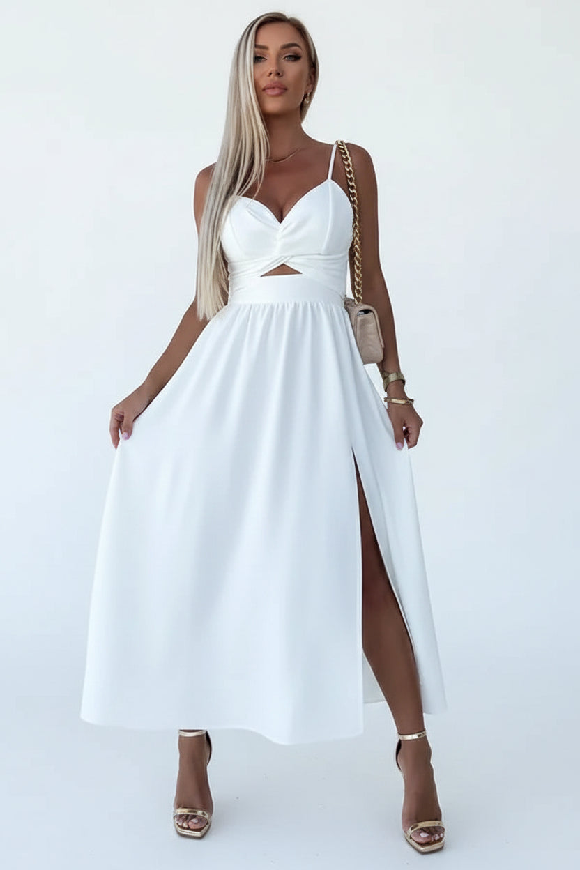 Robe Midi Croisée Bretelles Fente Frontale 1 Coloris | ROBEMODE
