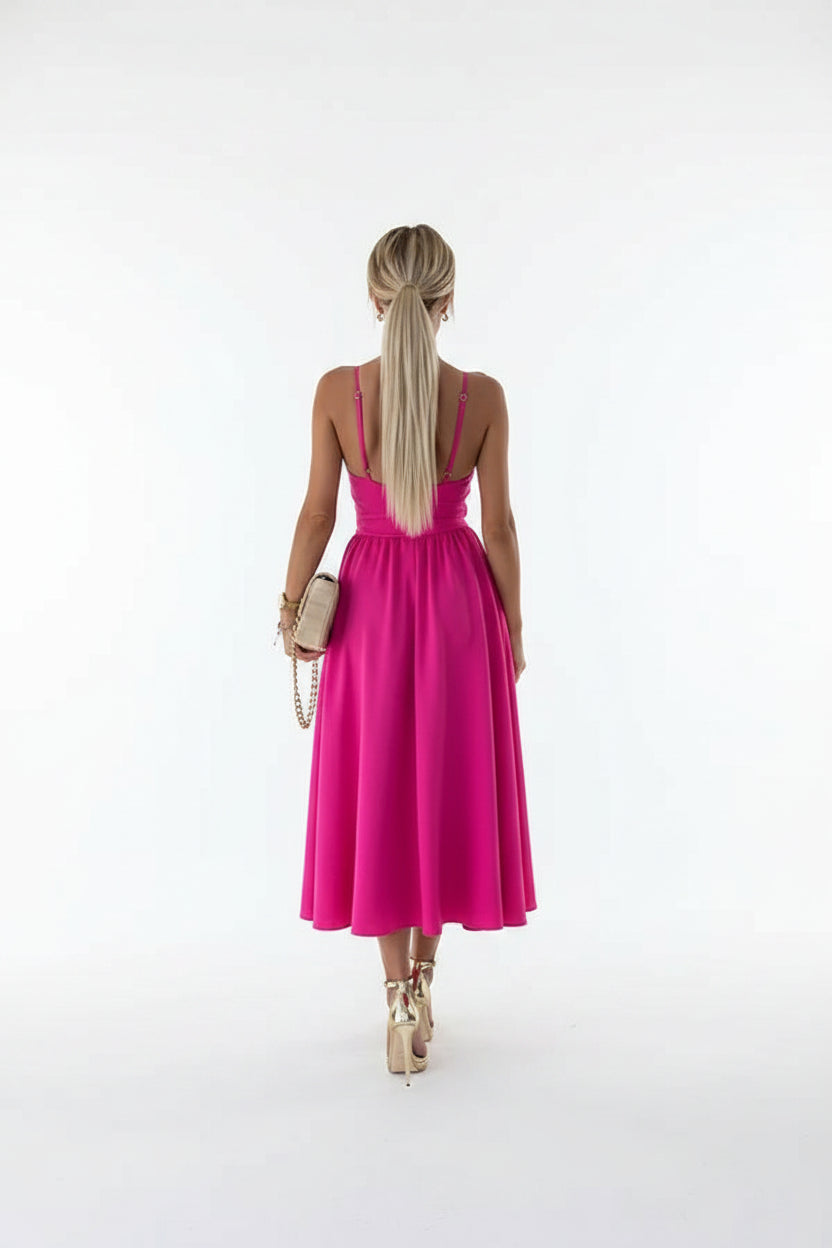 Robe Midi Croisée Bretelles Fente Frontale 1 Coloris | ROBEMODE