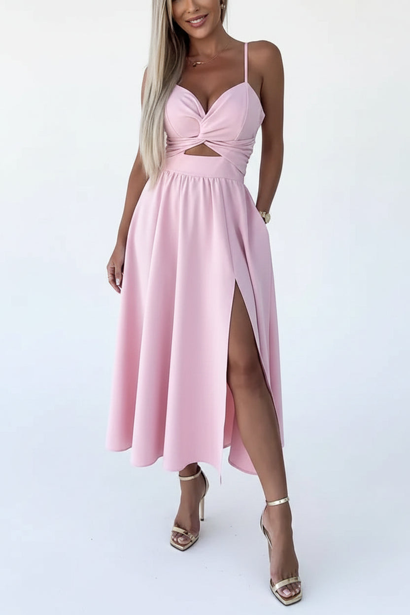 Robe Midi Croisée Bretelles Fente Frontale 1 Coloris | ROBEMODE