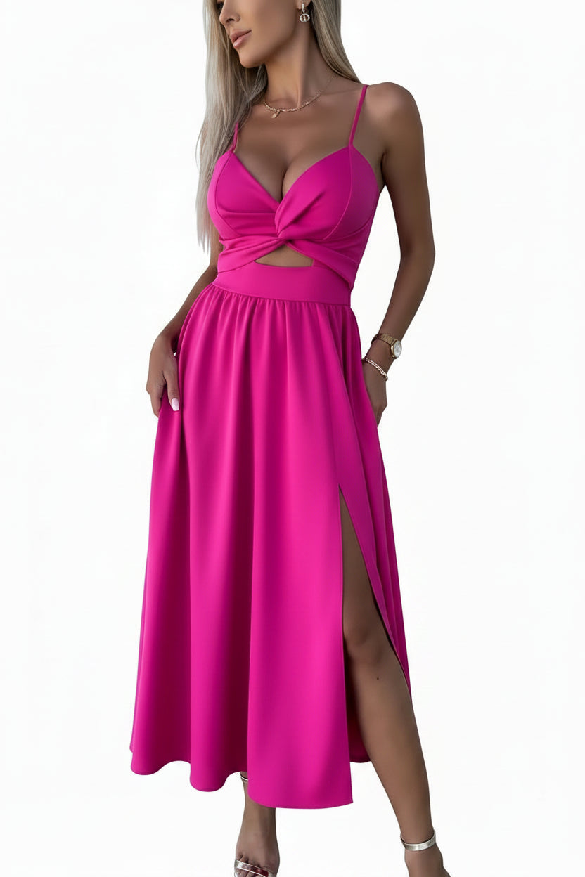 Robe Midi Croisée Bretelles Fente Frontale 1 Coloris | ROBEMODE