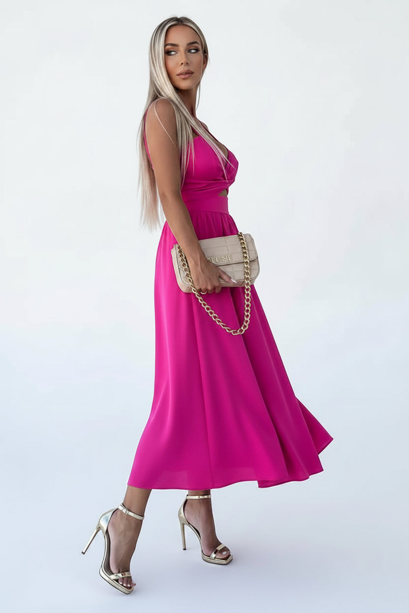 Robe Midi Croisée Bretelles Fente Frontale 1 Coloris | ROBEMODE