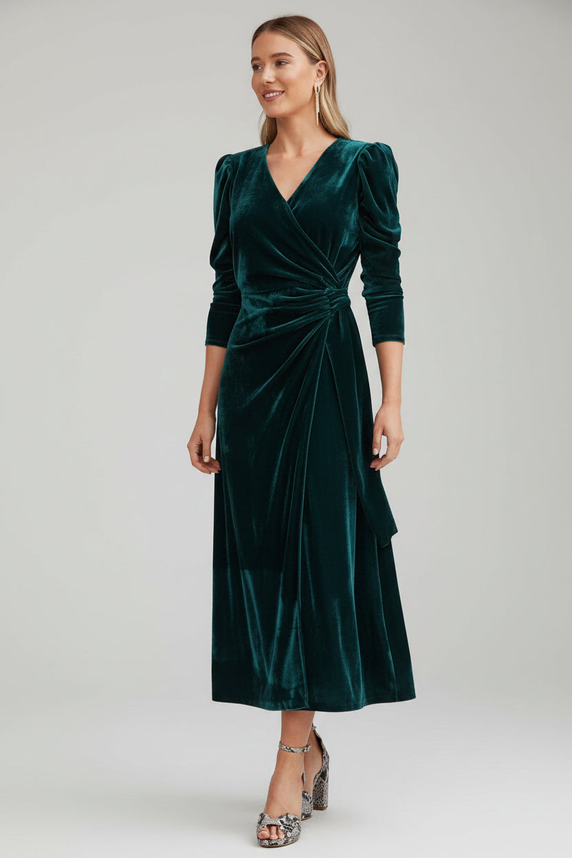 Robe midi cache-cœur manches bouffantes détails noués | ROBEMODE