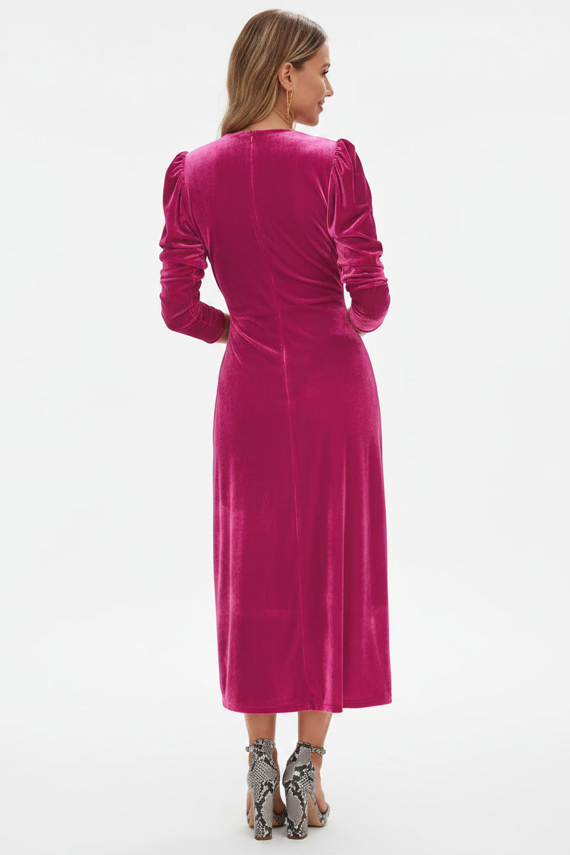 Robe midi cache-cœur manches bouffantes détails noués | ROBEMODE
