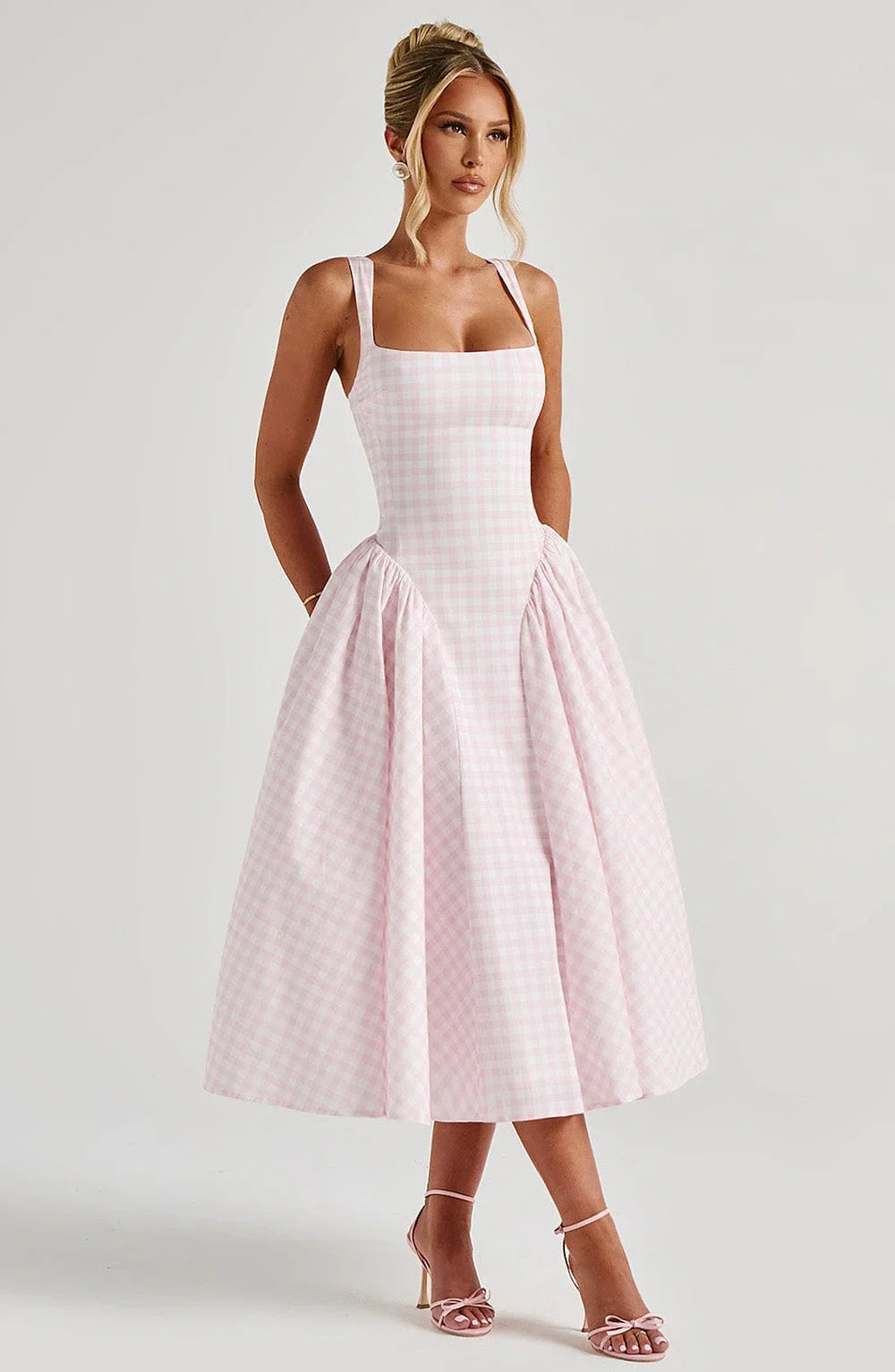 Robe midi femme carreaux sans manches | ROBEMODE