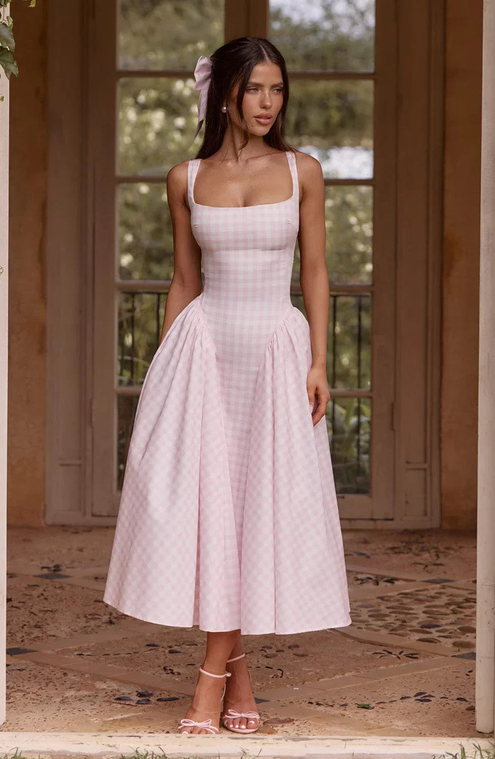Robe midi femme carreaux sans manches | ROBEMODE