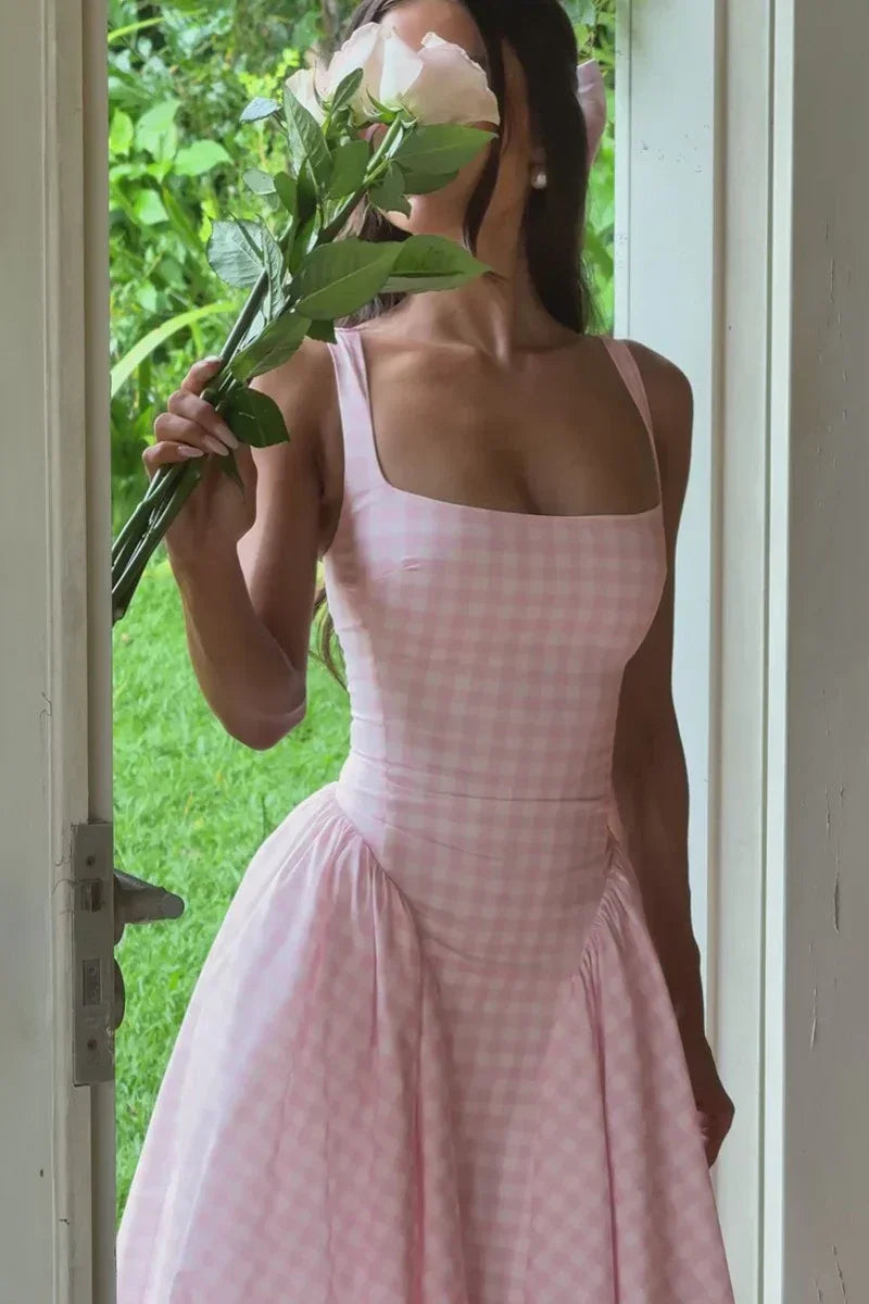 Robe midi femme carreaux sans manches | ROBEMODE