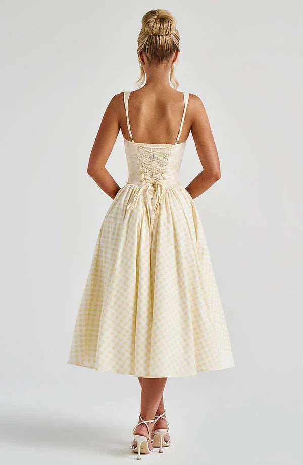 Robe midi femme carreaux sans manches | ROBEMODE