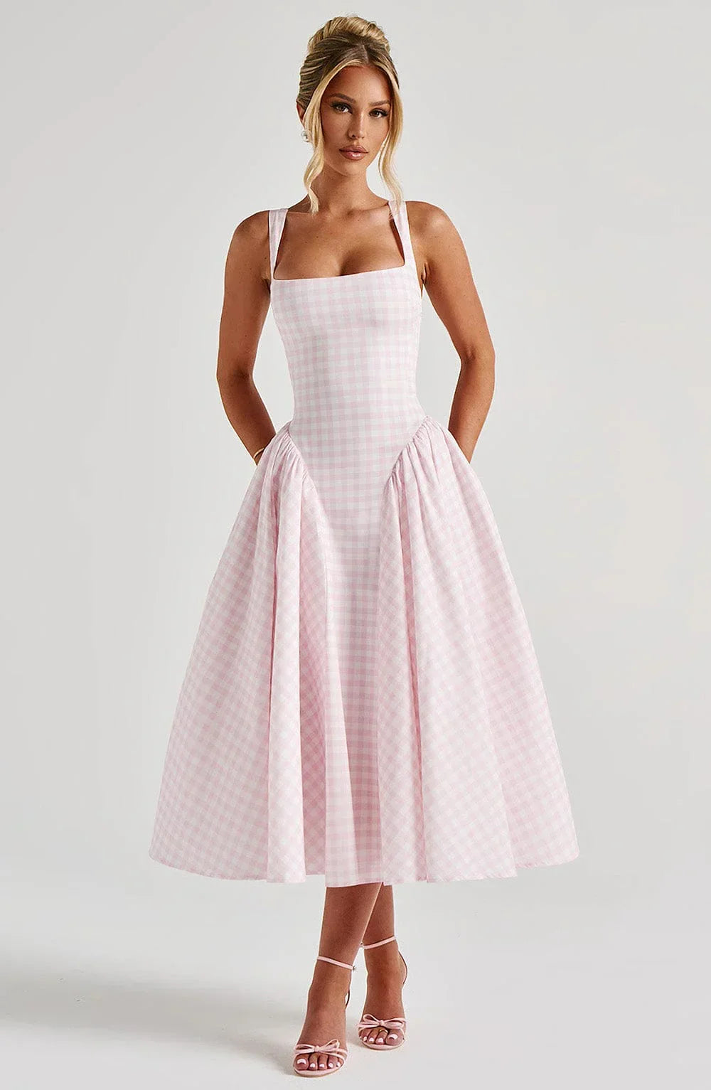Robe midi femme carreaux sans manches | ROBEMODE