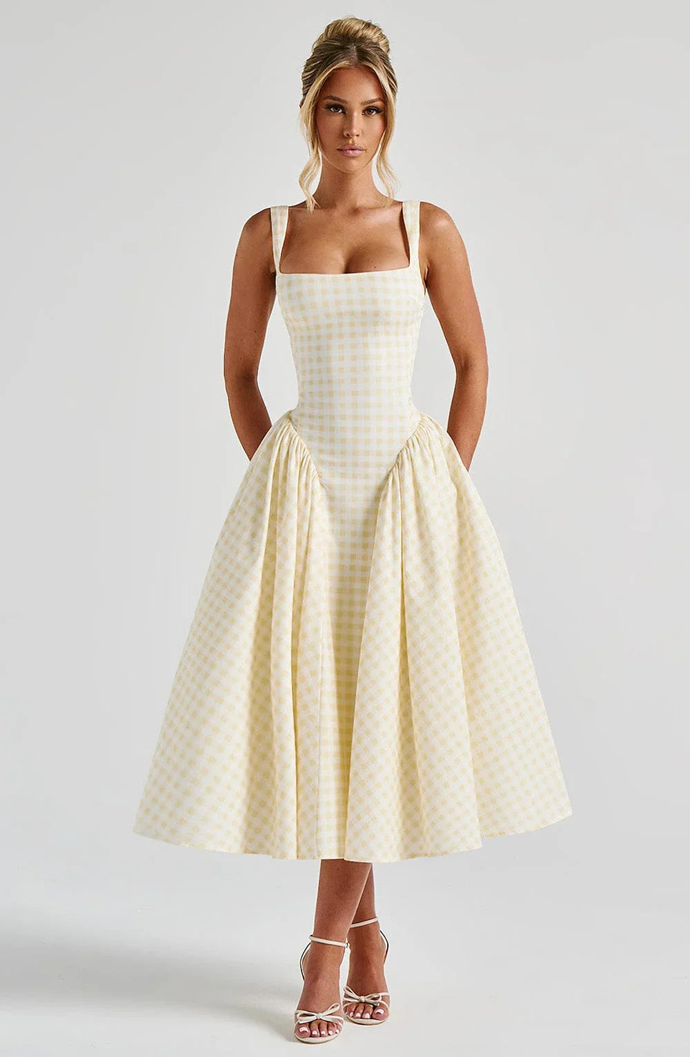 Robe midi femme carreaux sans manches | ROBEMODE