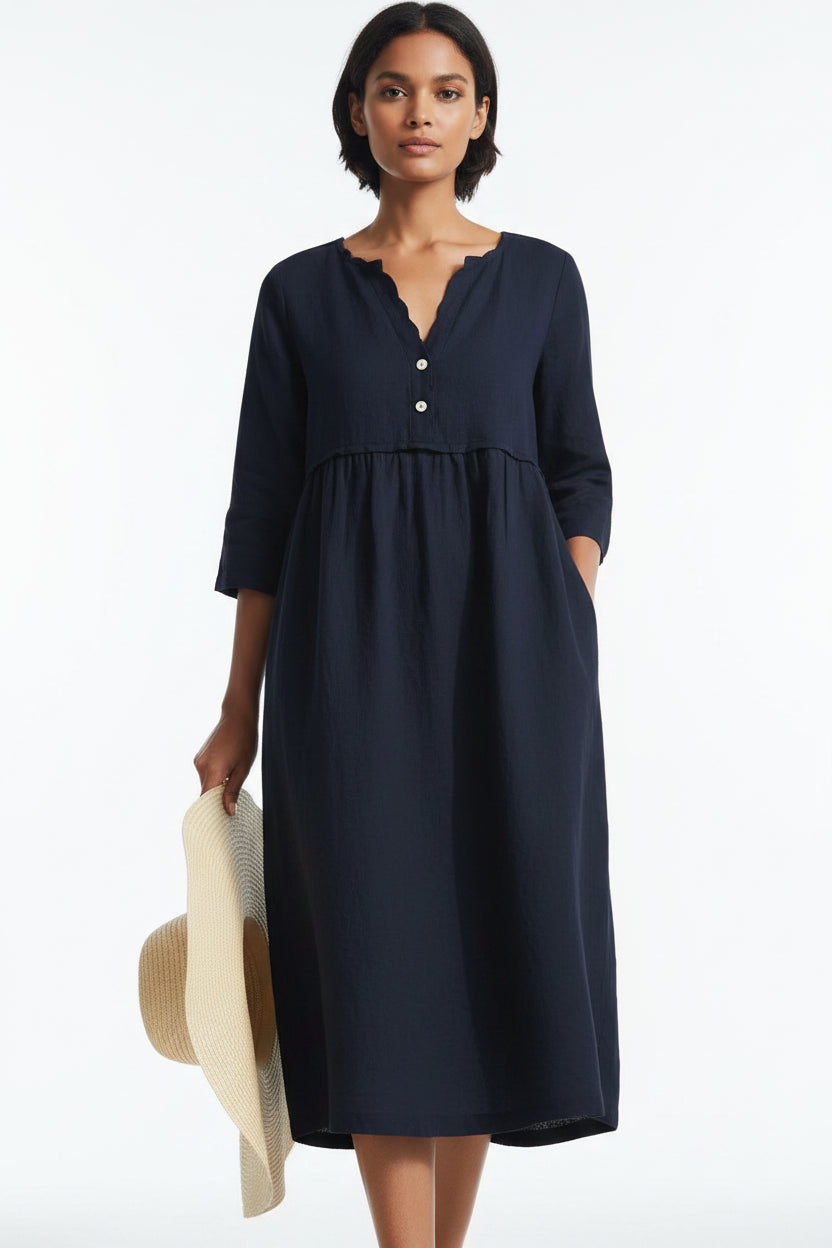 Robe Midi Col V Poches Manches 3/4 Grande Taille 3 Coloris | ROBEMODE