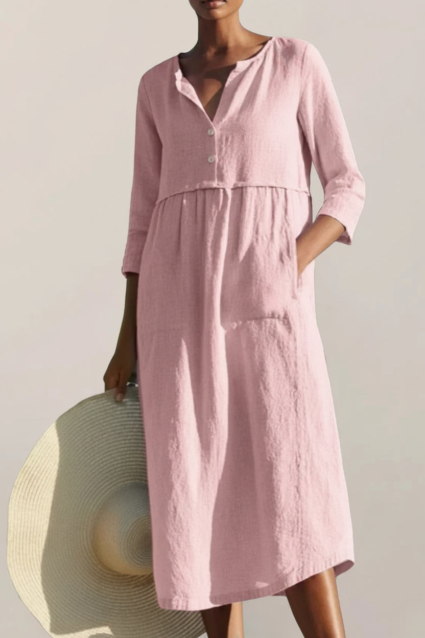 Robe Midi Col V Poches Manches 3/4 Grande Taille 3 Coloris | ROBEMODE