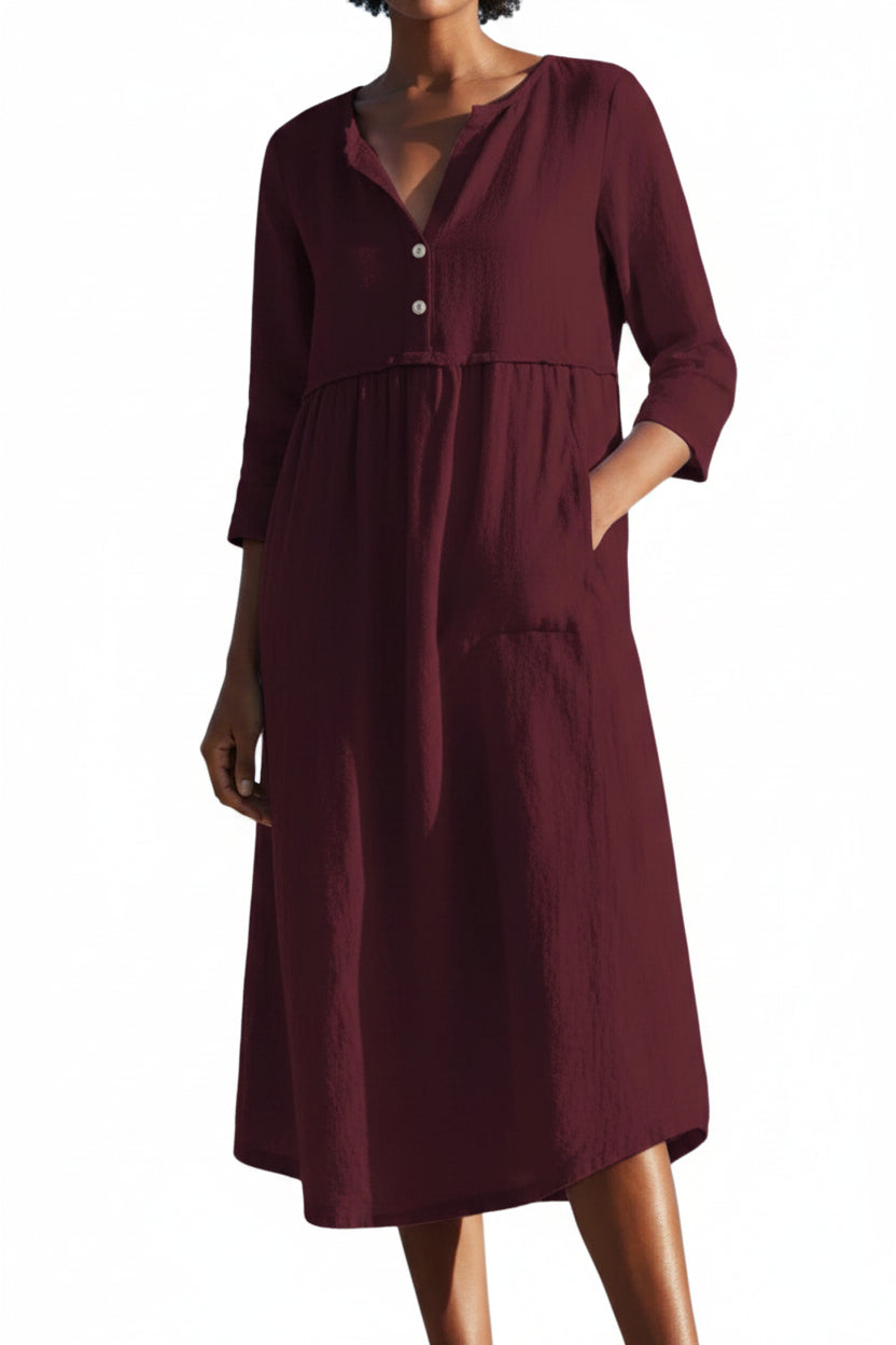 Robe Midi Col V Poches Manches 3/4 Grande Taille 3 Coloris | ROBEMODE