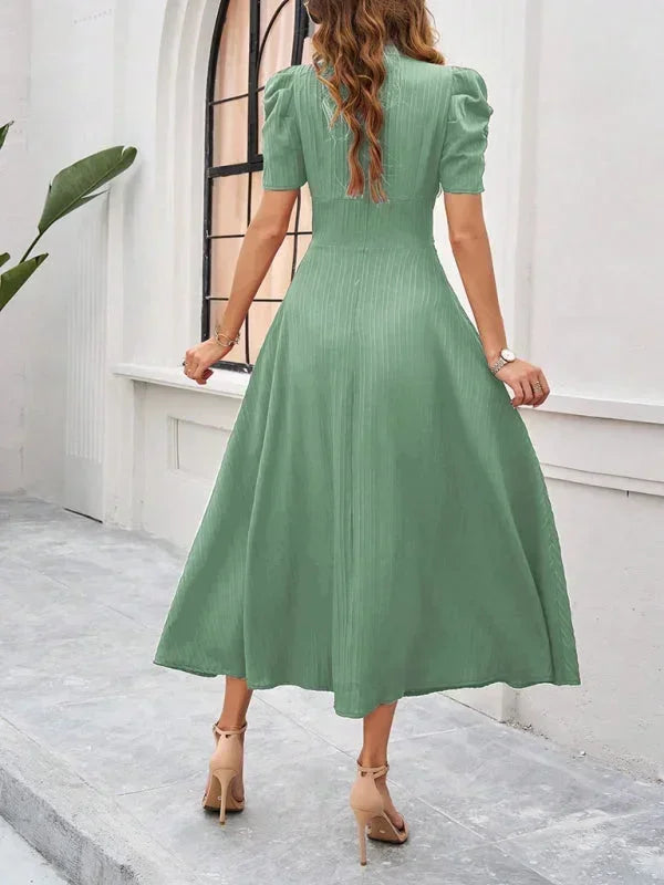 Robe Midi Femme Col V Manches Bouffantes | 9 Coloris Fluide Printemps-Été | ROBEMODE