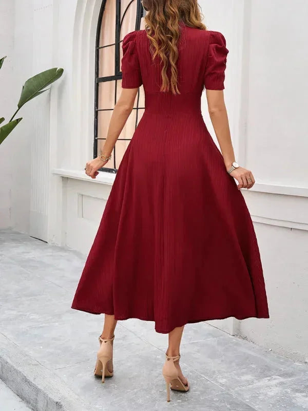 Robe Midi Femme Col V Manches Bouffantes | 9 Coloris Fluide Printemps-Été | ROBEMODE