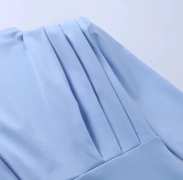 Robe midi femme drapée avec col montant et manches longues | ROBEMODE