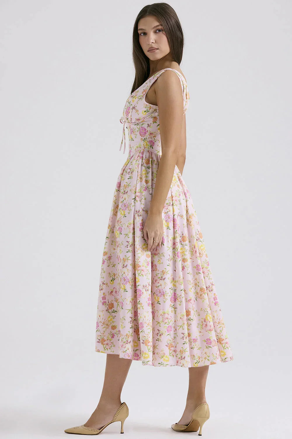Robe midi fleurie sans manches femme | ROBEMODE