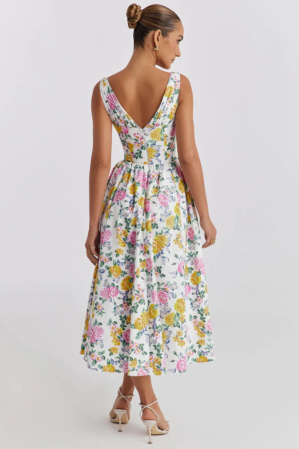 Robe midi fleurie sans manches femme | ROBEMODE