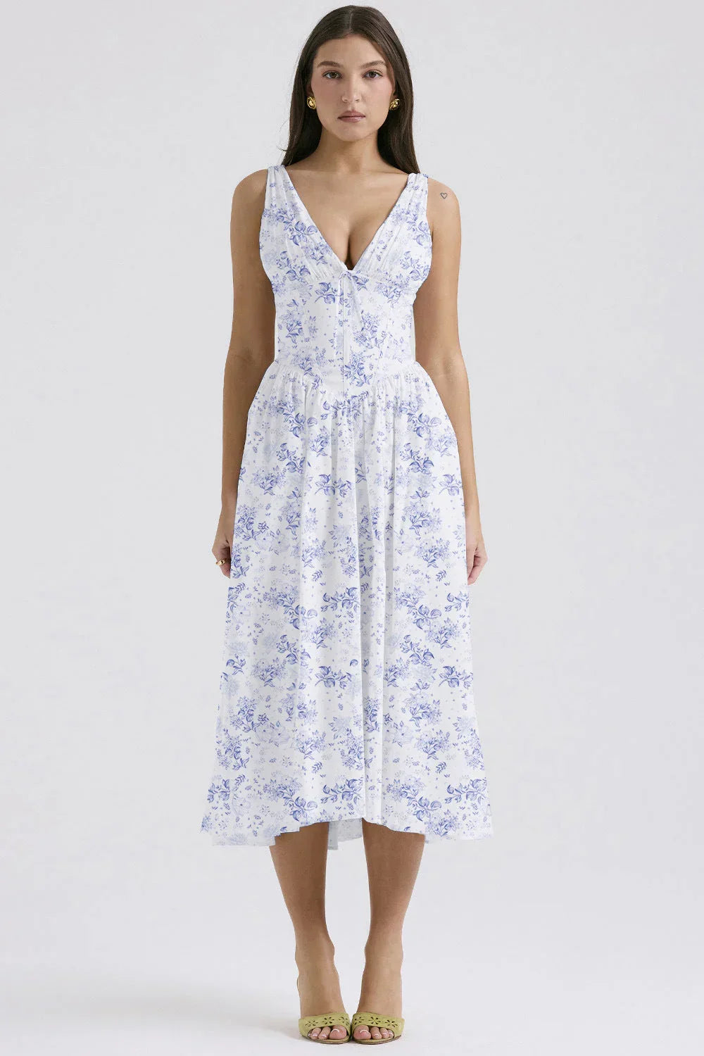 Robe midi fleurie sans manches femme | ROBEMODE
