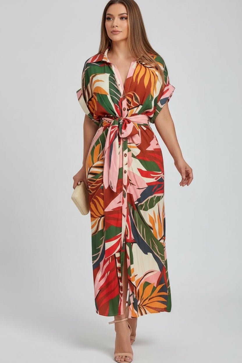 Robe Midi Imprimé Abstrait Ceinture Ajustable 5 Coloris | ROBEMODE