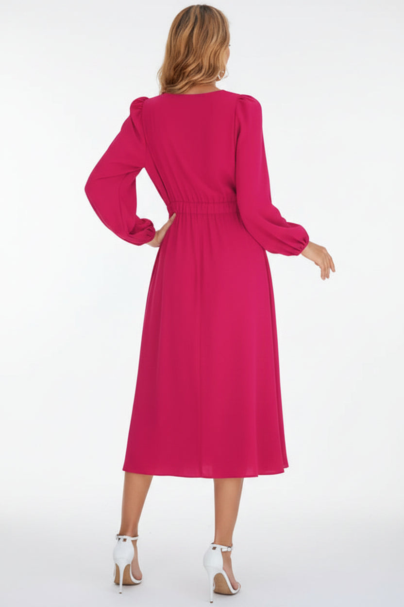 Robe midi femme à manches longues avec nœud décoratif | Coupe féminine + Style élégant + Facile à accessoiriser – ROBEMODE