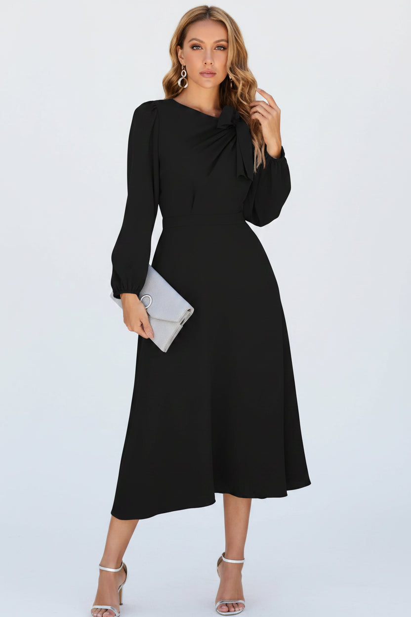 Robe midi femme à manches longues avec nœud décoratif | Coupe féminine + Style élégant + Facile à accessoiriser – ROBEMODE