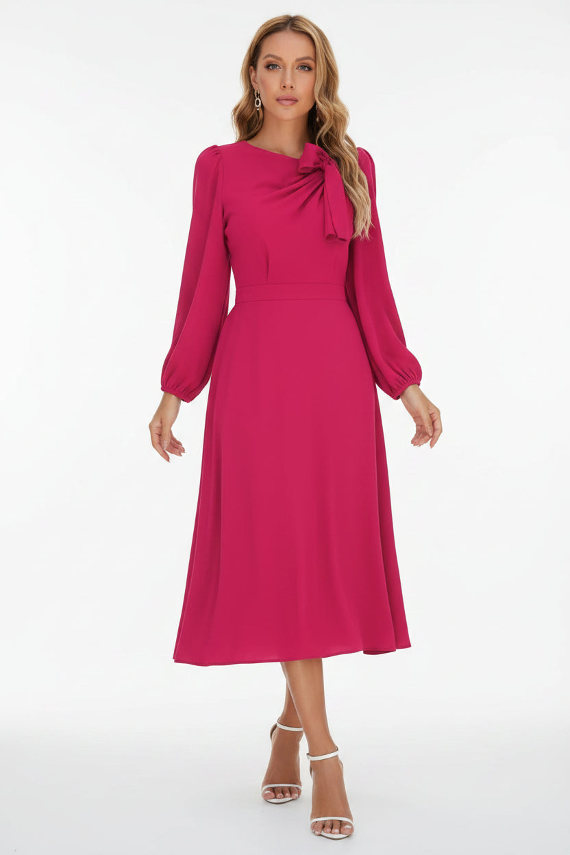 Robe midi femme à manches longues avec nœud décoratif | Coupe féminine + Style élégant + Facile à accessoiriser – ROBEMODE