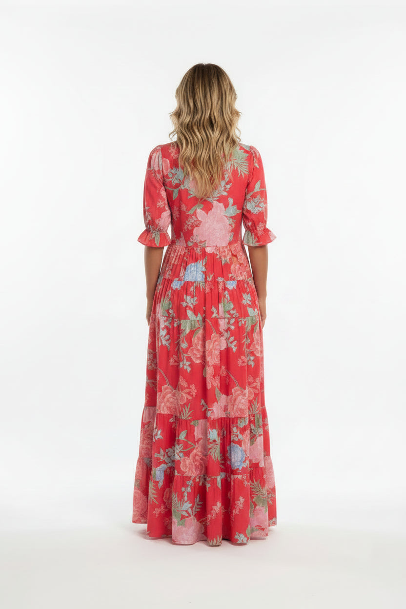 Robe Midi Femme Motifs Floraux Col V | Manches Courtes + 3 Coloris + Légère | ROBEMODE