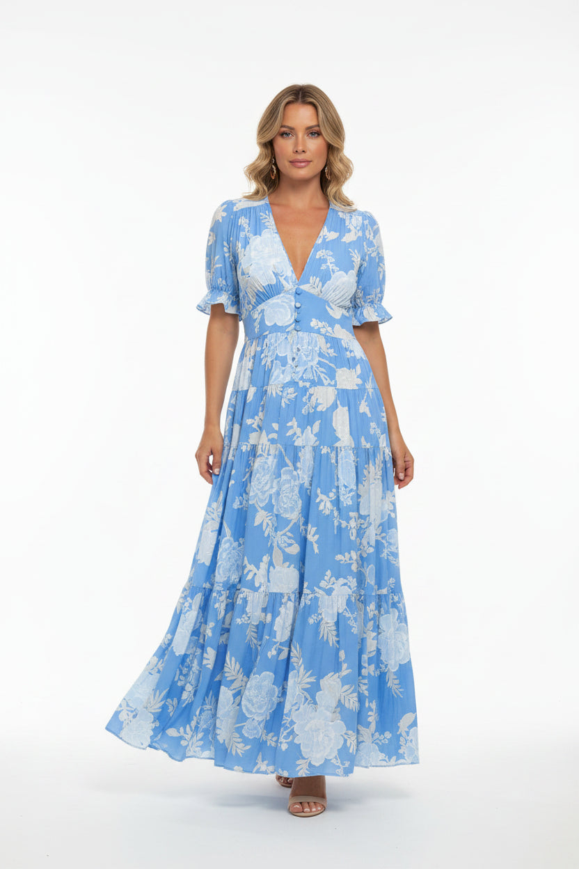 Robe Midi Femme Motifs Floraux Col V | Manches Courtes + 3 Coloris + Légère | ROBEMODE