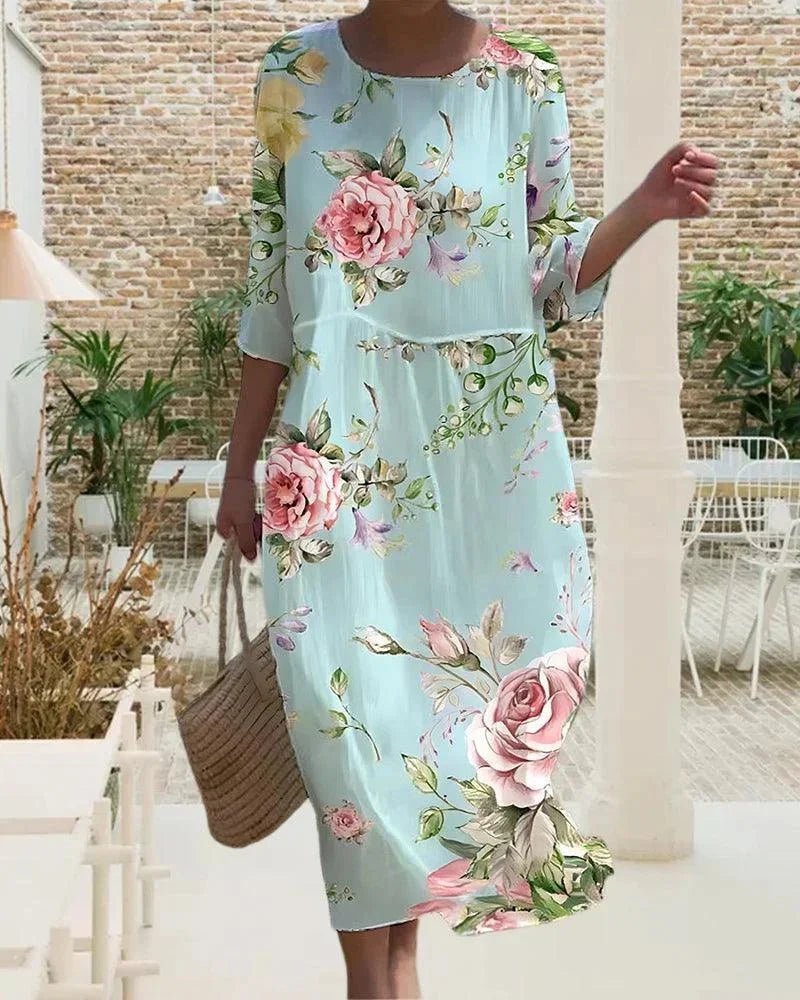 Robe midi femme motifs variés manches mi-longues plage | Coupe féminine + Style élégant + Facile à accessoiriser – ROBEMODE
