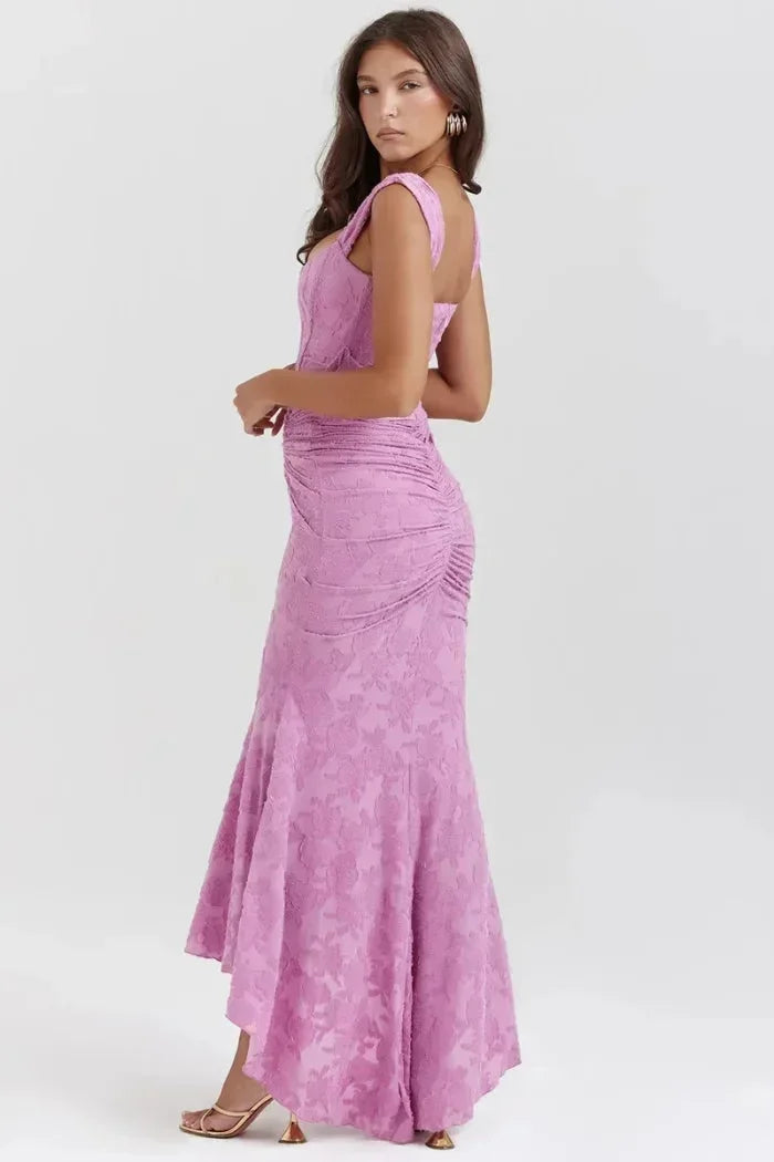 Robe midi sans manches dentelle ourlet festonné | ROBEMODE