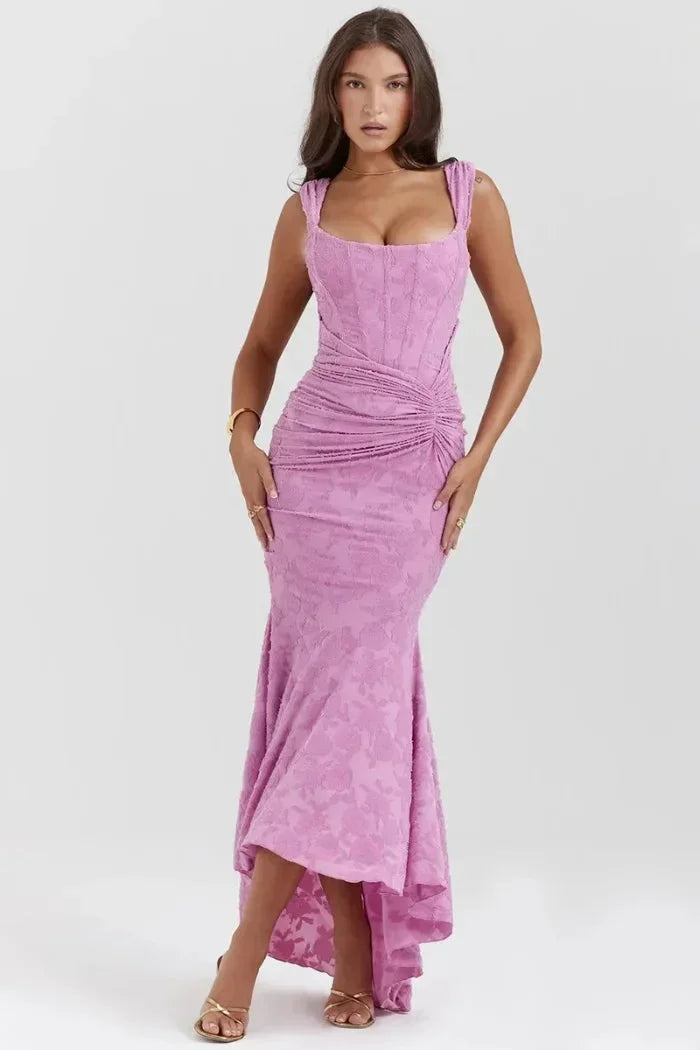 Robe midi sans manches dentelle ourlet festonné | ROBEMODE