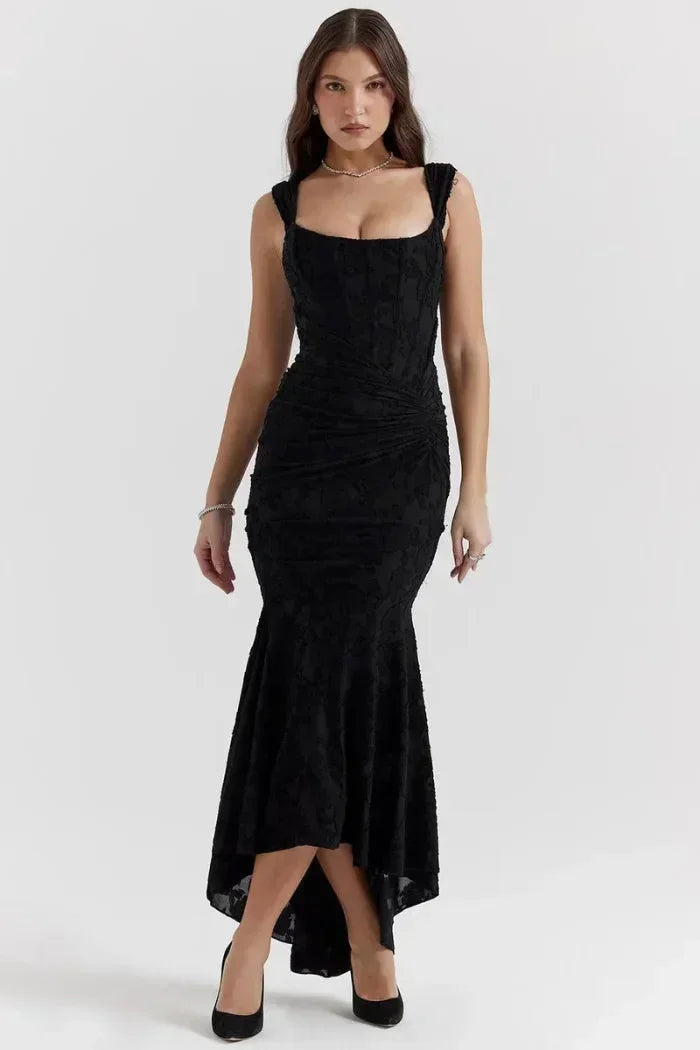 Robe midi sans manches dentelle ourlet festonné | ROBEMODE