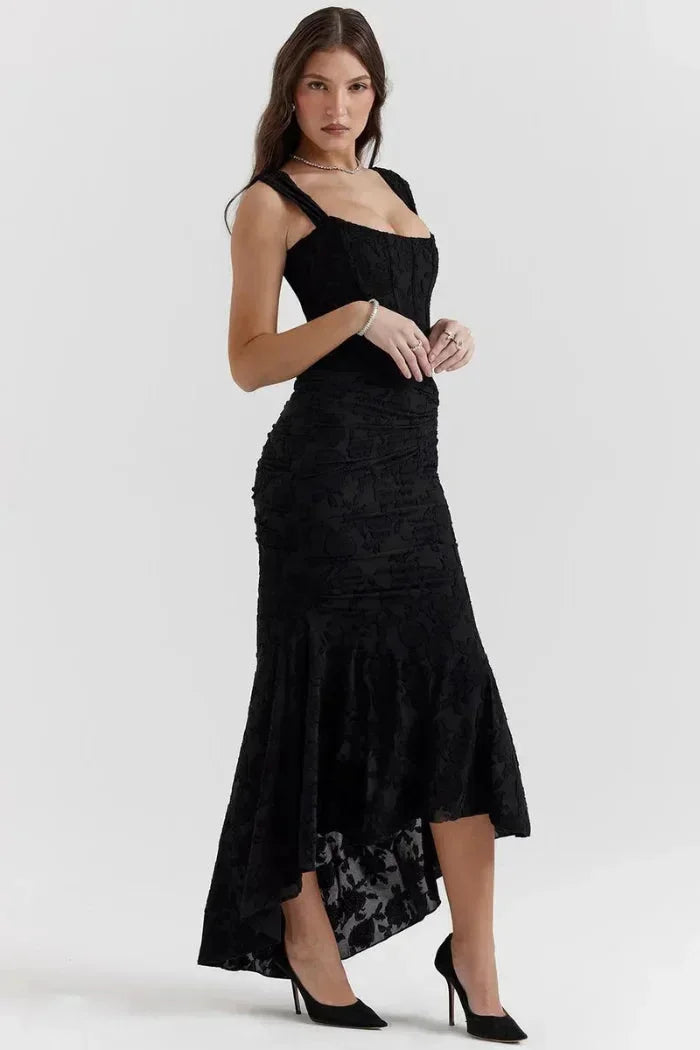 Robe midi sans manches dentelle ourlet festonné | ROBEMODE
