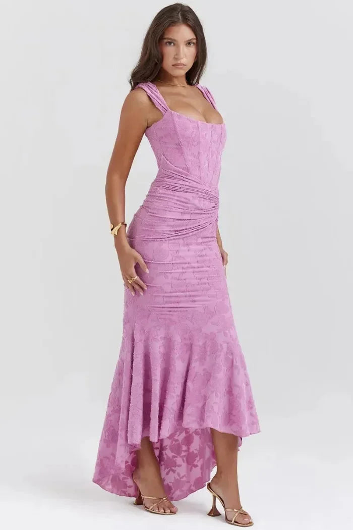 Robe midi sans manches dentelle ourlet festonné | ROBEMODE