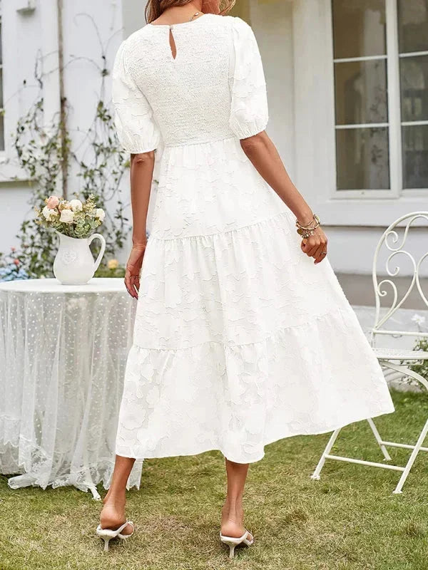 Robe Midi Femme Texturée à Volants Manches Courtes | 4 Coloris + Élégante + S-M | ROBEMODE