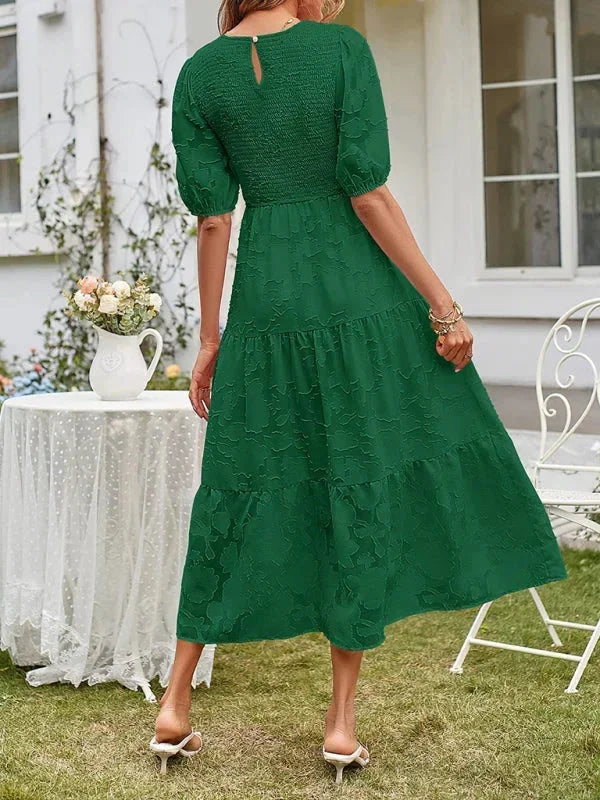 Robe Midi Femme Texturée à Volants Manches Courtes | 4 Coloris + Élégante + S-M | ROBEMODE