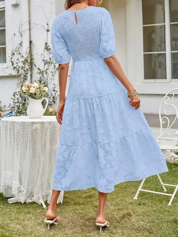Robe Midi Femme Texturée à Volants Manches Courtes | 4 Coloris + Élégante + S-M | ROBEMODE