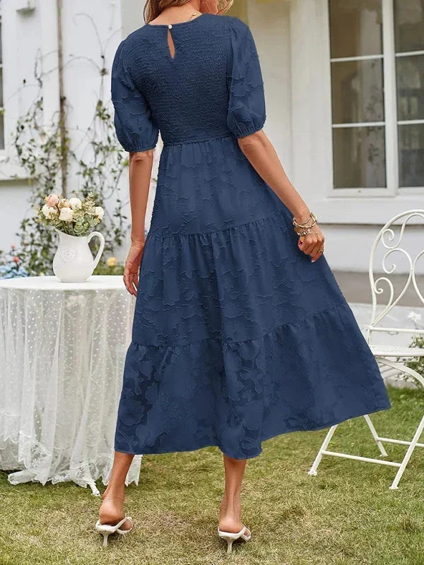 Robe Midi Femme Texturée à Volants Manches Courtes | 4 Coloris + Élégante + S-M | ROBEMODE
