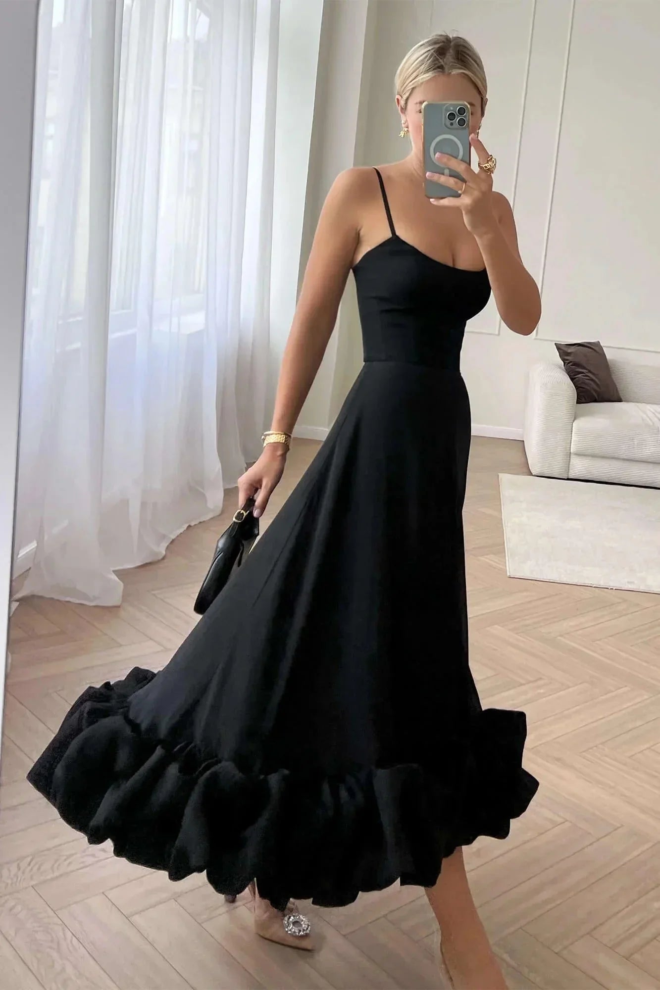 Robe midi femme volants sans manches | Coupe féminine + Style élégant + Facile à accessoiriser – ROBEMODE