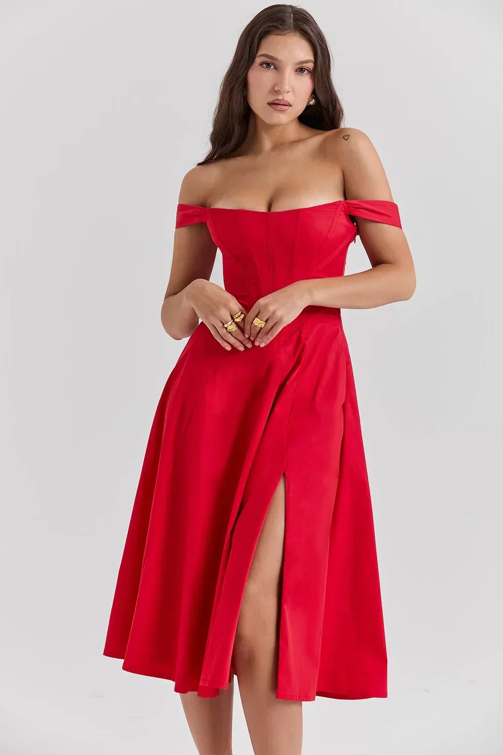 Robe Midi Femme Décolletée Motifs Floraux Fente 2 Coloris | ROBEMODE