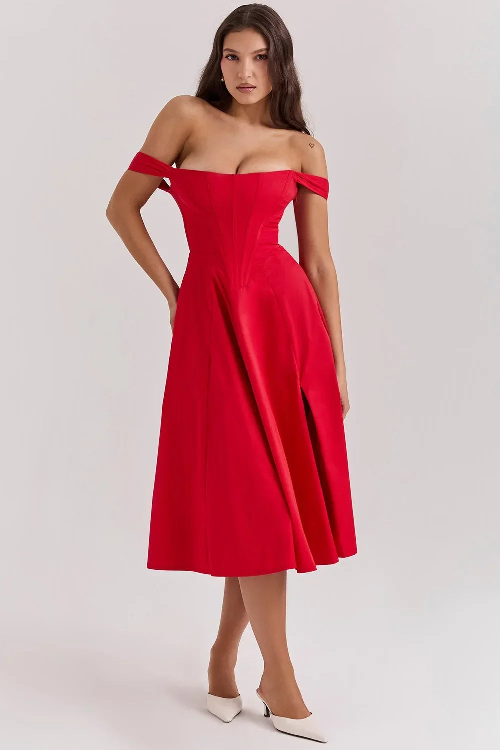 Robe Midi Femme Décolletée Motifs Floraux Fente 2 Coloris | ROBEMODE