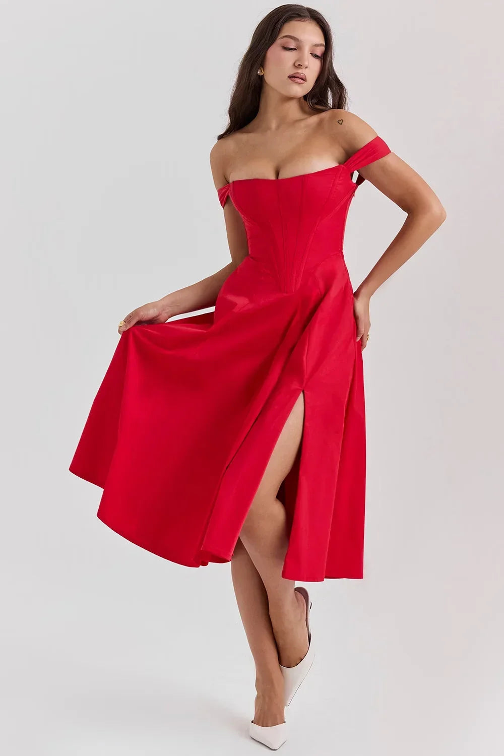 Robe Midi Femme Décolletée Motifs Floraux Fente 2 Coloris | ROBEMODE