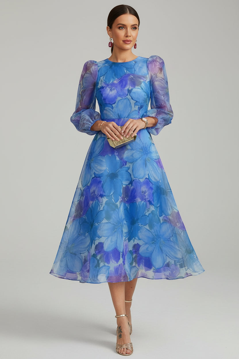 Robe Midi Florale Femme Manches Transparentes | Tissu Léger Invitée Mariage | ROBEMODE