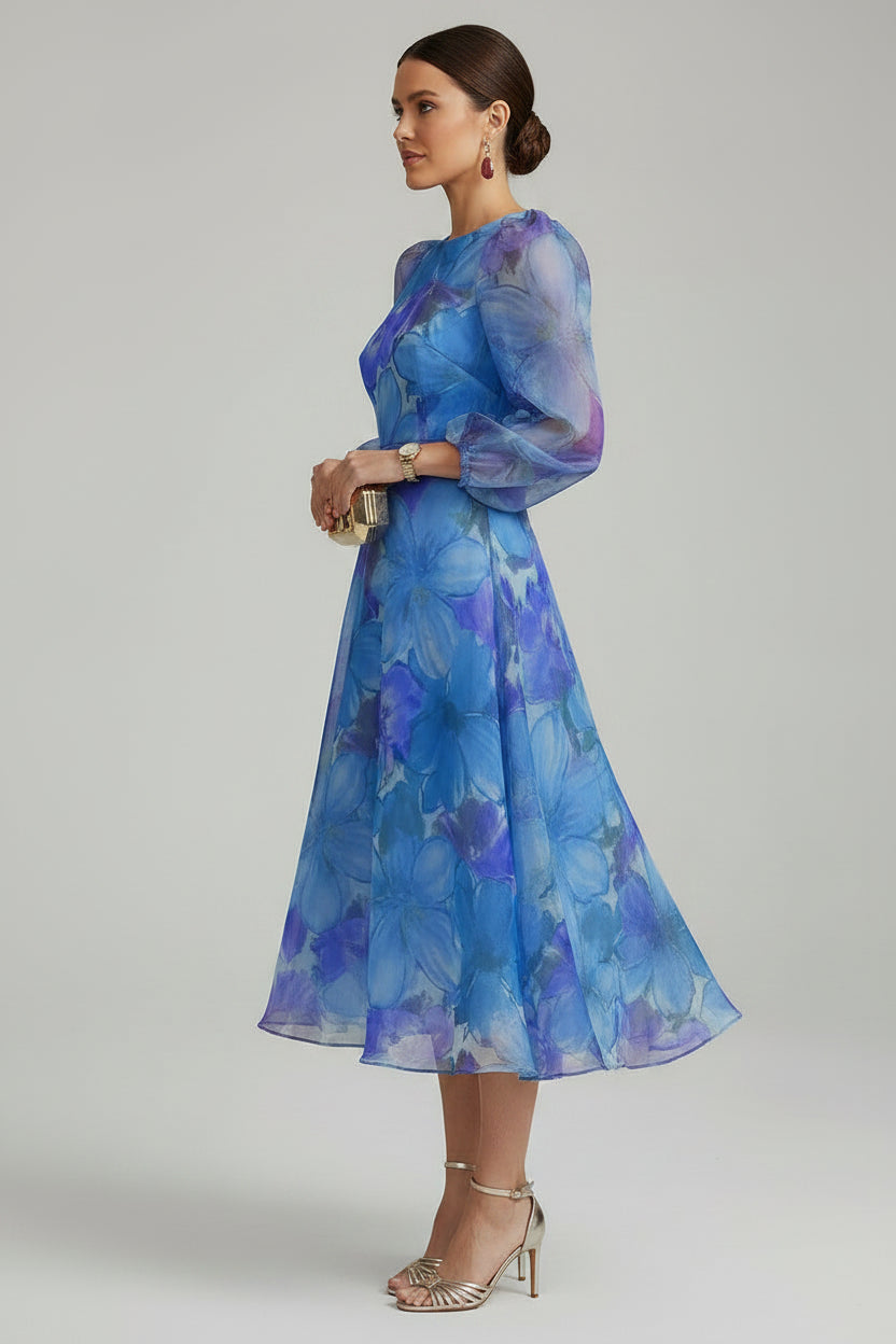 Robe Midi Florale Femme Manches Transparentes | Tissu Léger Invitée Mariage | ROBEMODE