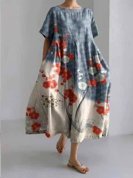 Robe Midi Florale Manches Courtes Coupe Ample 4 Motifs | ROBEMODE