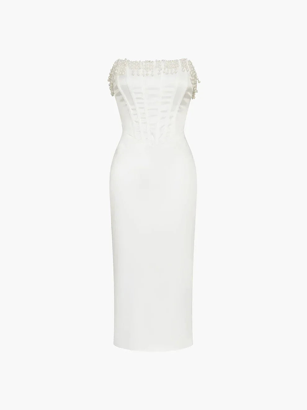 Robe bustier midi ivoire avec perles soirée
